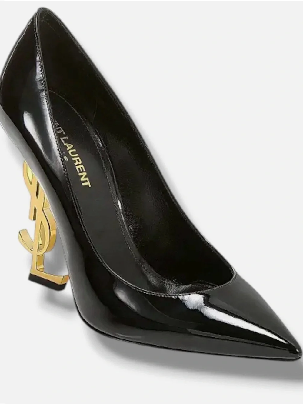 Saint Laurent Black Patent Opyum Pump with Gold YSL Heel - Picture 2 of 9